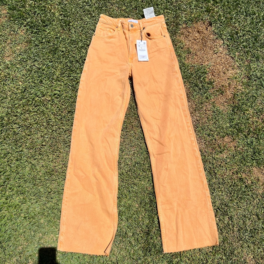 Zara orange high waisted mom jean